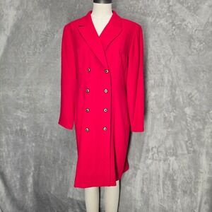 Kasper Petite‎ Womens 12P Long Blazer Jacket Red Gold Button Career Office